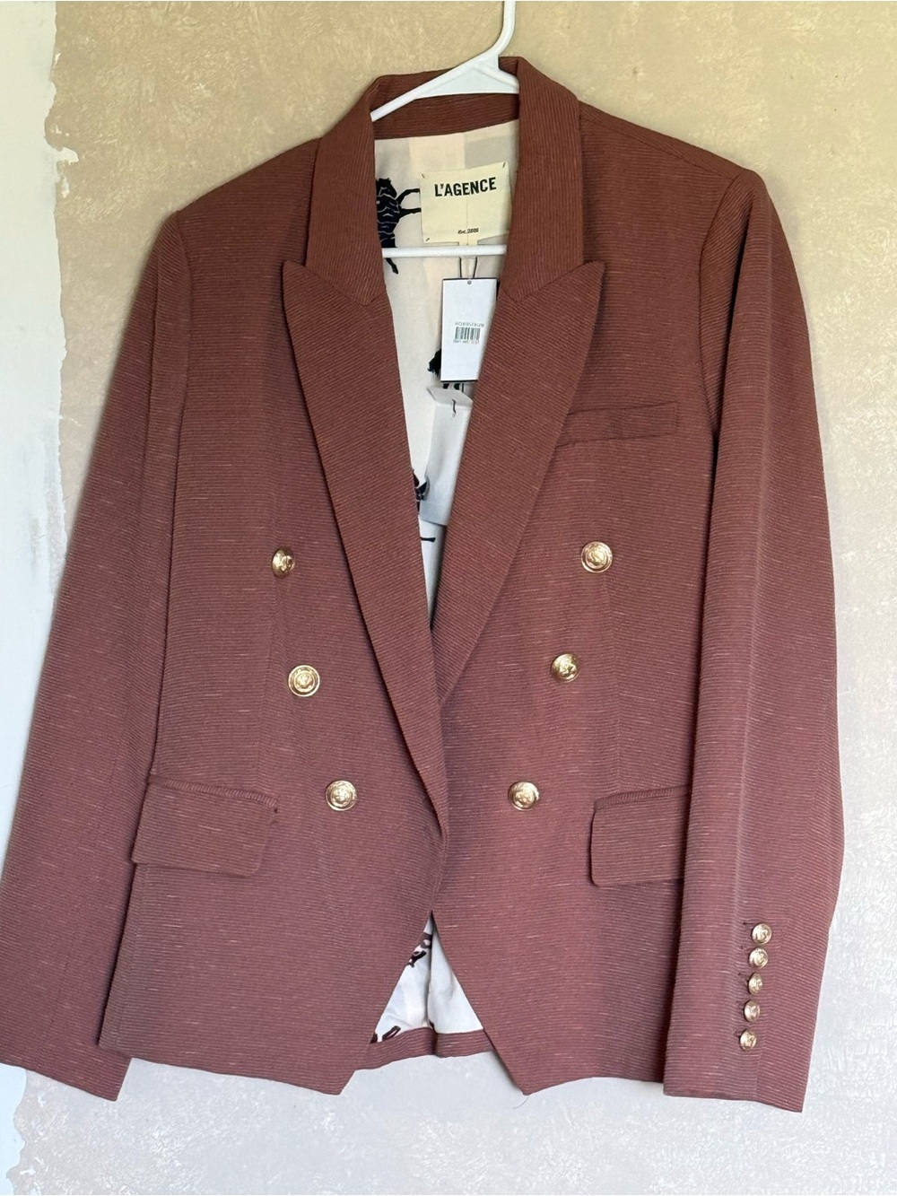 L'AGENCE Double-Breasted Blazer in Rust Brown